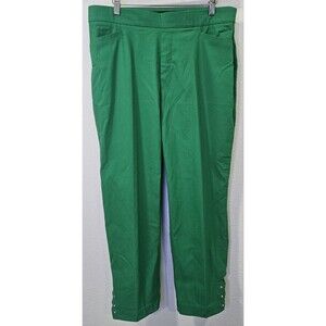 Roz & Ali Pants Women's 14 Elastic Waist Green Retro Bow Ankle Dress Pants